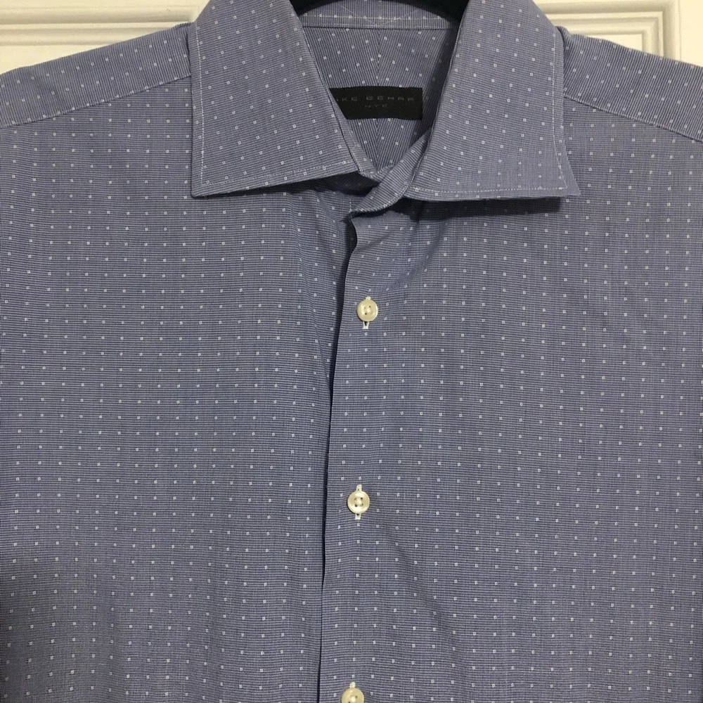 Ike Behar NYC blue white button down dress shirt mens size 16 34/35  100% cotton